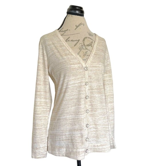 Isaac mizrahi Live Womens Blouse Size Small Beige Long Sleeve Button Space Dyed - Picture 2 of 12